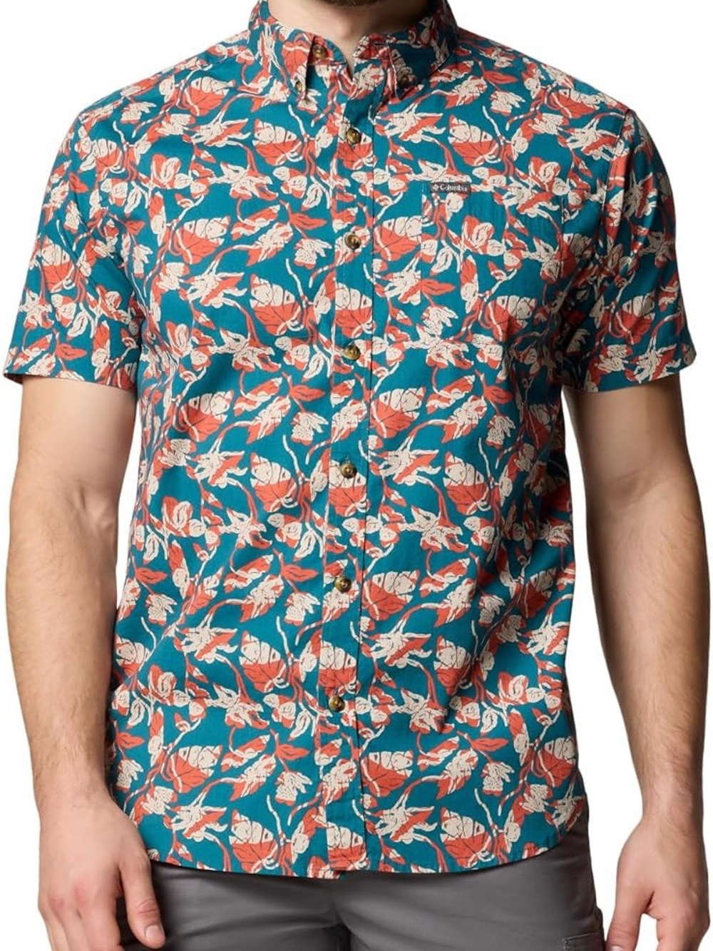Columbia Men's Rapid Rivers Printed Short Sleeve Shirt XXL Tropical Floral Vacay